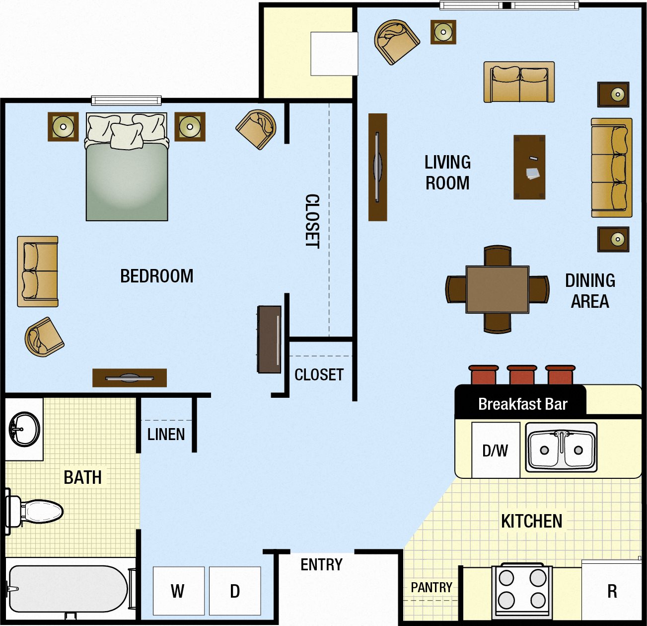 One Bedroom One Bath Floor Plan 1