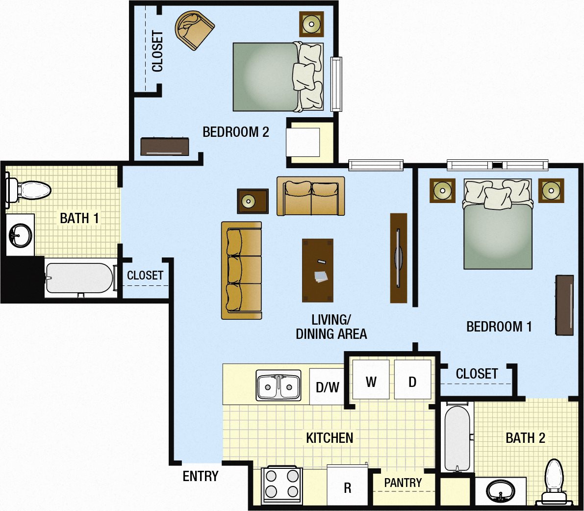 Two Bedroom Two Bath Floor Plan 2