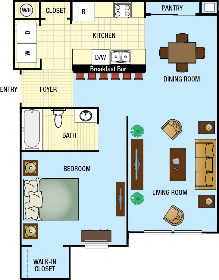 One Bedroom One Bath Floor Plan 1