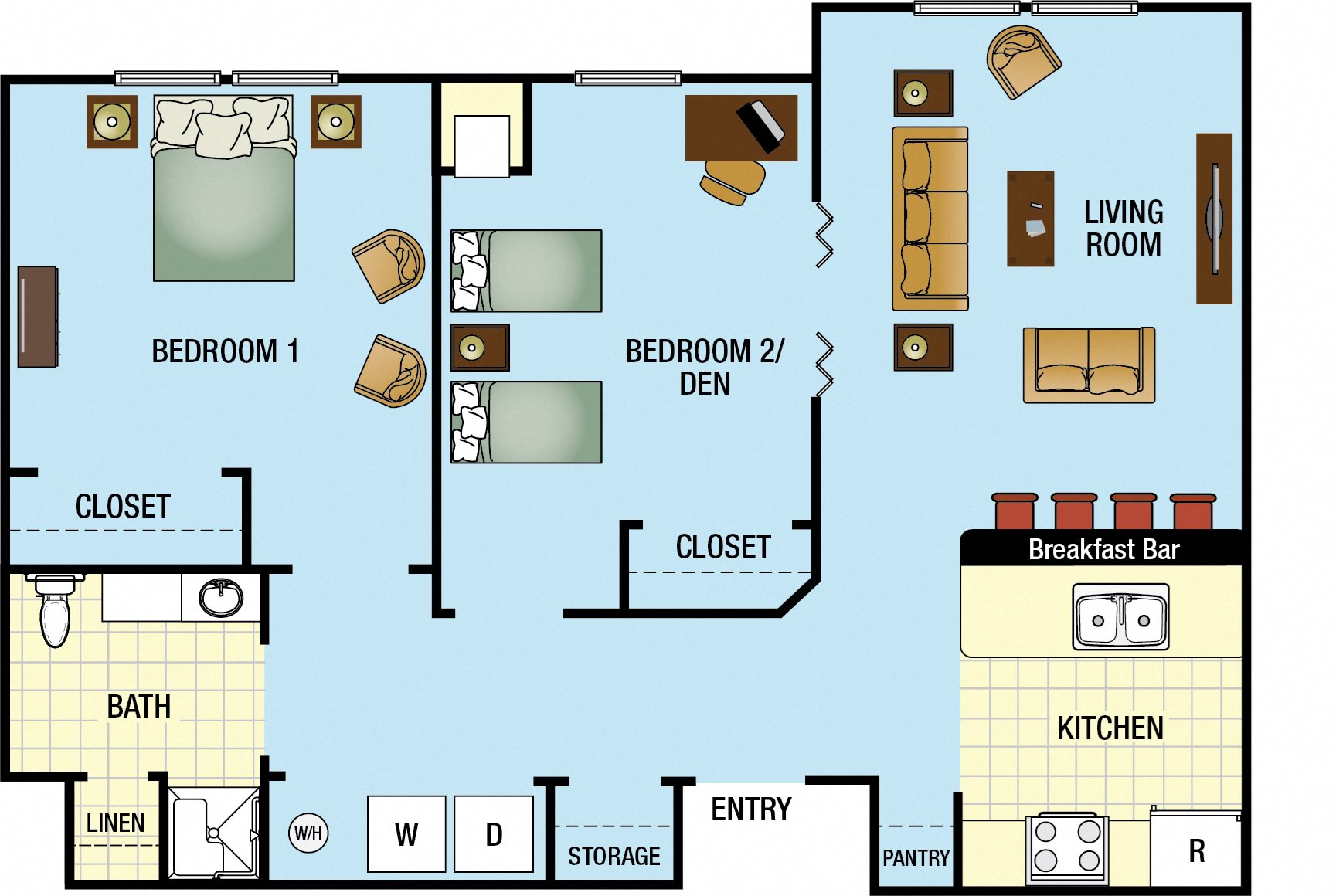 One Bedroom with Den Floor Plan 2