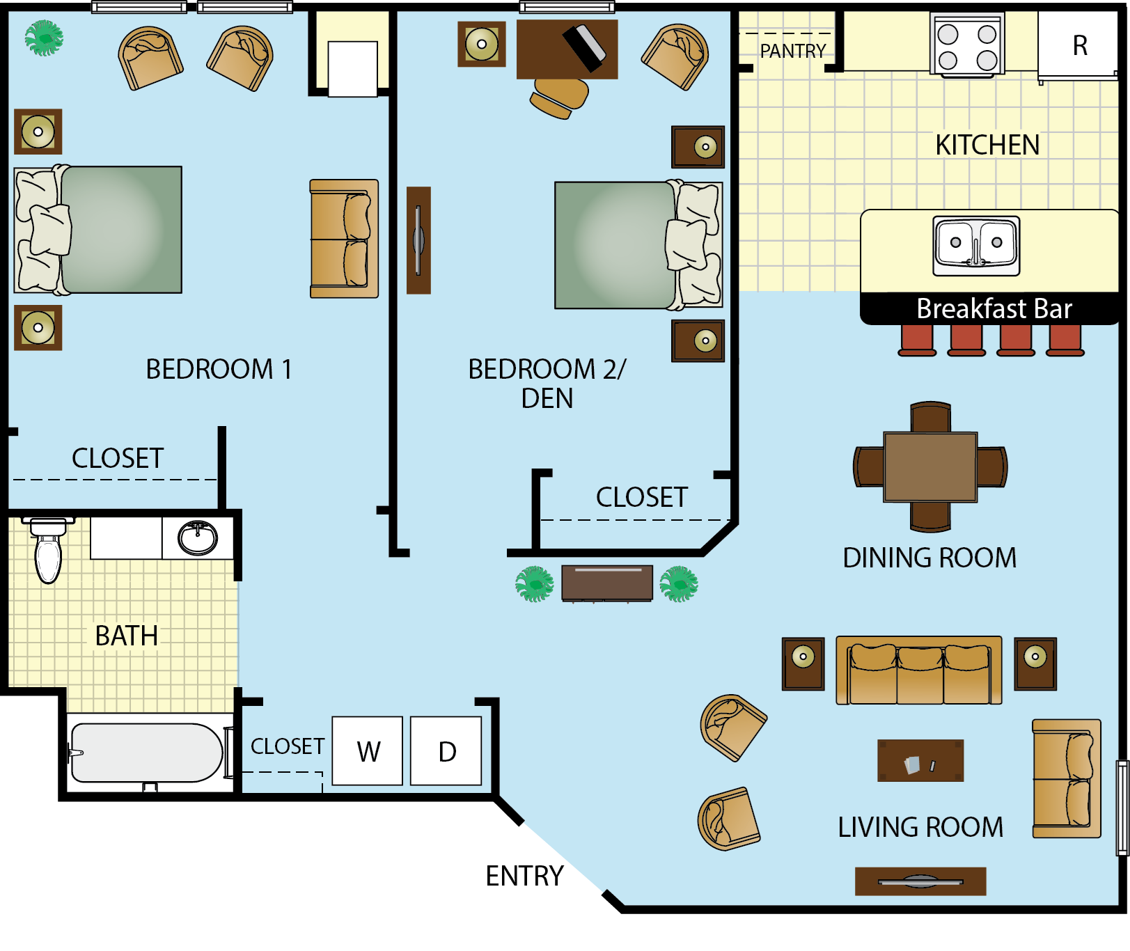 Two Bedroom One Bath Floor Plan 3