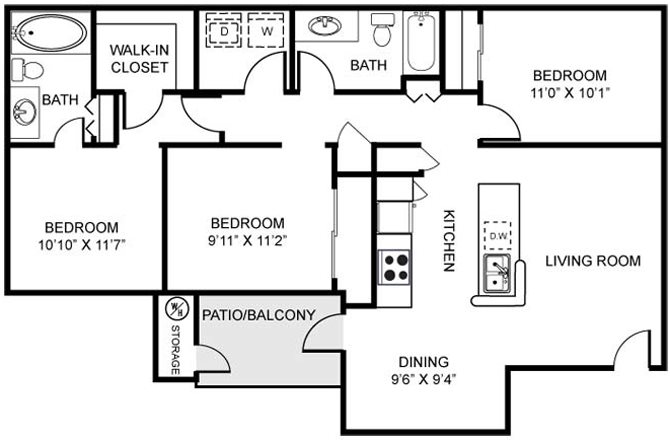 3A | Three Bedroom Floor Plan 4