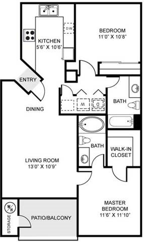 2A | Two Bedroom Floor Plan 2