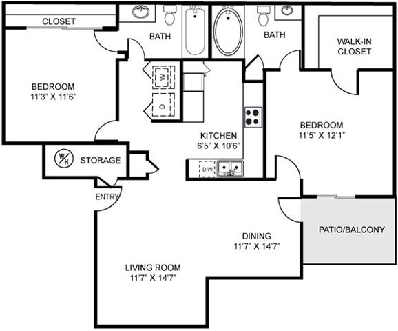 2B | Two Bedroom Floor Plan 3