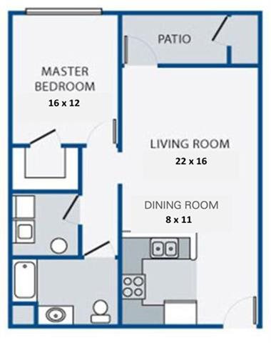 One Bedroom/One Bath with Patio Floor Plan 2