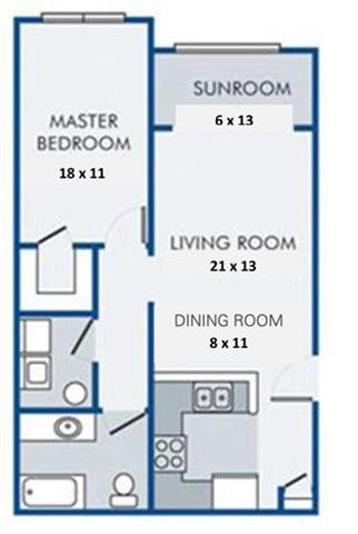One Bedroom-One Bath with Sunroom Floor Plan 1