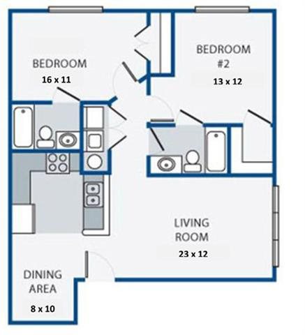 Two Bedroom-Two Bath Floor Plan 3