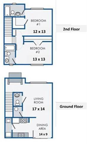 Two Bedroom-Two and a Half Bath Floor Plan 5