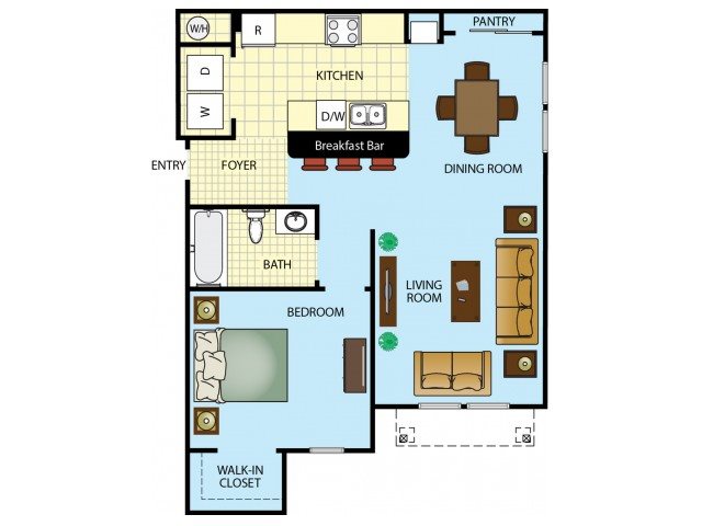 One Bedroom One Bathroom Floor Plan 1