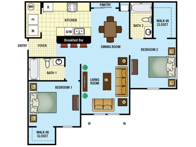 Two Bedroom Two Bathroom Floor Plan 3