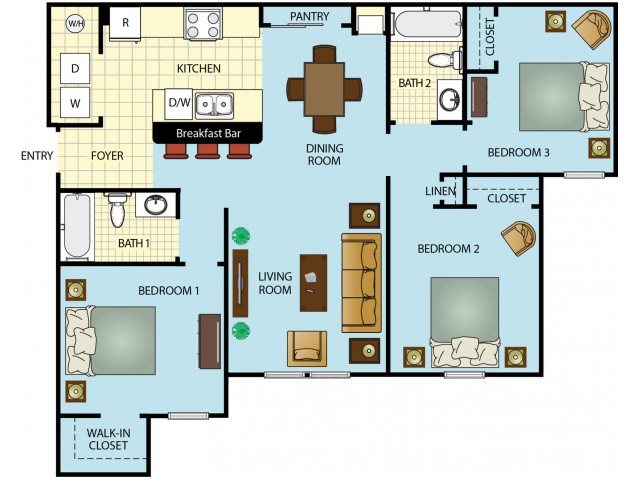 Three Bedroom Two Bathroom Floor Plan 4
