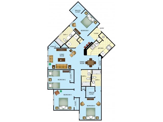 Four Bedroom Three Bathroom Floor Plan 5