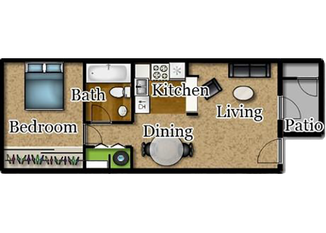 One Bedroom | One Bath Floor Plan 2