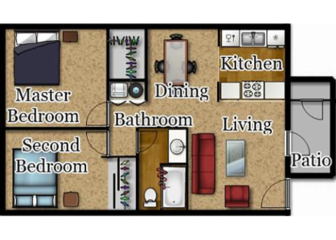 Two Bedrooms | One Bath Floor Plan 3