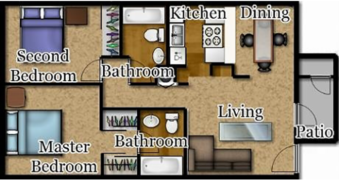 Two Bedrooms | Two Baths Floor Plan 4