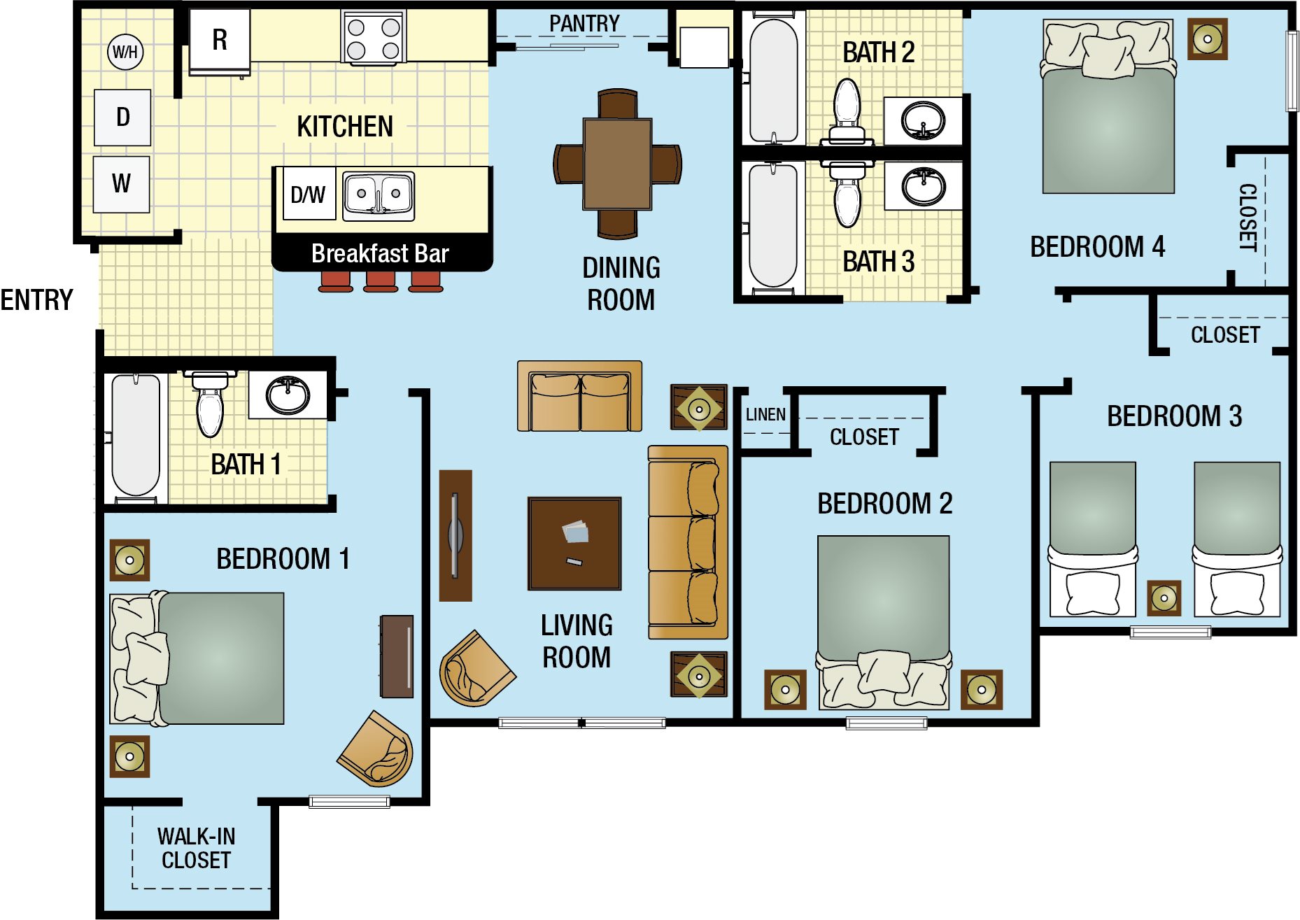 Four Bedroom Three Bath Floor Plan 5