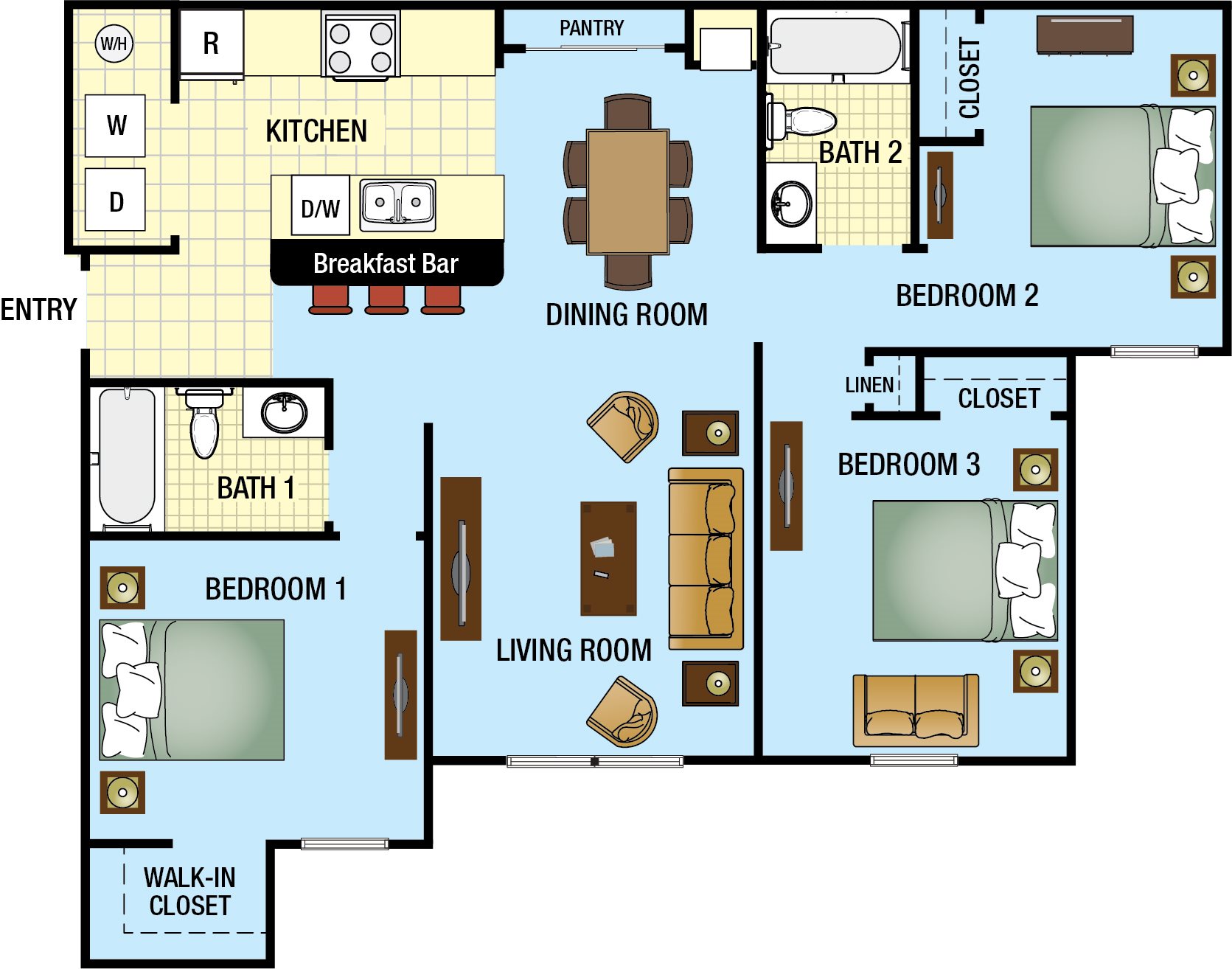 Three Bedroom Two Bath Floor Plan 4